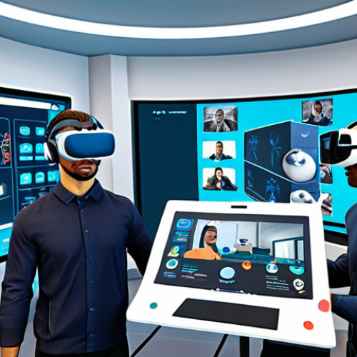 **

A diverse team of avatars collaborates in a vibrant, futuristic virtual office space. Code snippets and 3D models float in the air. One avatar is participating in a VR training simulation. Emphasize skill development and collaboration. Include a subtle watermark symbolizing "lifelong learning."

**