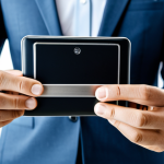 A professional person in modest business attire, fully clothed, holding a sleek, modern hardware wallet device. The individual stands in a clean, high-tech office environment with subtle, abstract digital security graphics in the background, conveying a sense of robust protection. The image features professional photography, high resolution, perfect anatomy, correct proportions, natural pose, well-formed hands, proper finger count, natural body proportions, safe for work, appropriate content, fully clothed, professional, family-friendly.