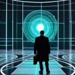 A futuristic, serene digital courtroom. The central focus is a holographic projection displaying abstract, flowing data streams intertwining with stylized, geometric representations of personal identity and biometric data, hinting at the complexity of digital selfhood. The background features glowing architectural lines and subtle digital interfaces, conveying a sense of order and sophisticated legal oversight. The color palette is cool blues, whites, and subtle greens, suggesting transparency and security. Professional photography, sharp focus, high detail, concept art, safe for work, appropriate content, fully clothed, professional, perfect anatomy, correct proportions, natural body proportions, well-formed hands, proper finger count.