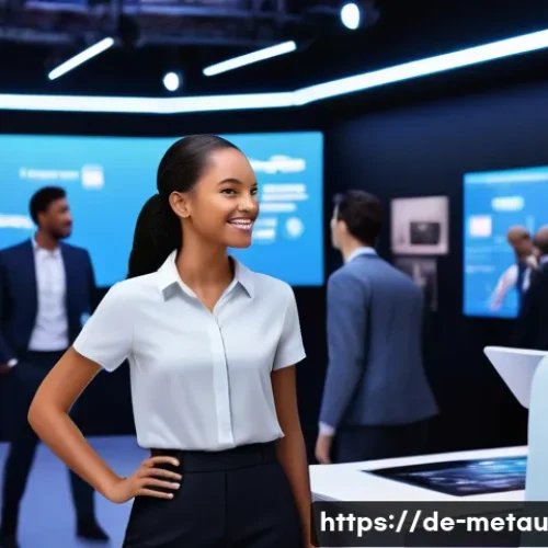 메타버스에서의 인사 관리와 채용 전략 - **Prompt 1: Virtual Job Fair Experience**
    A vibrant, futuristic virtual job fair set within a sp...