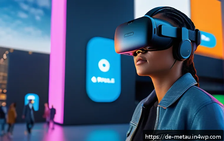 메타버스에서의 프리미엄 콘텐츠 제공 전략 - A futuristic virtual reality environment showcasing a diverse group of users interacting within an i...