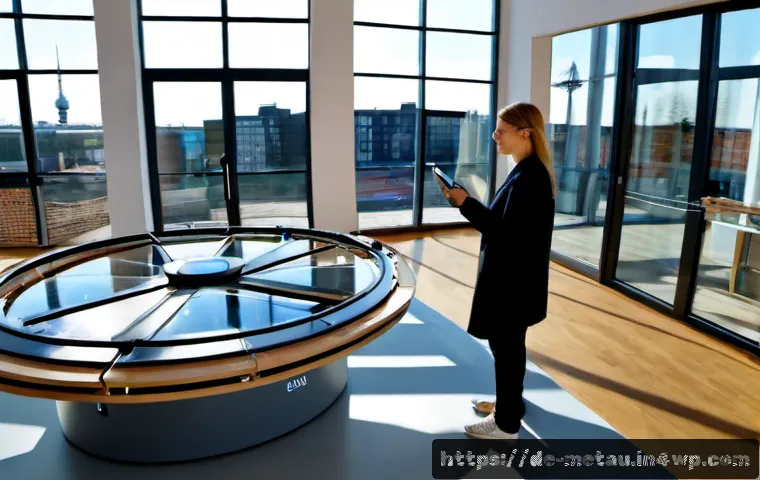 Home 17 메타버스의 지속 가능성 및 윤리적 고려사항 - Photorealistic scene in a modern Berlin sustainability innovation hub, diverse German and European t...