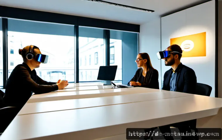 Home 17 메타버스에서의 디지털 마케팅 캠페인 - Photorealistic modern digital marketing workspace in Berlin, a diverse German creative team wearing ...